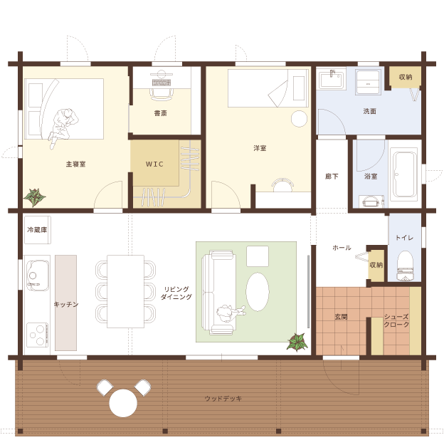 with LOGの平屋 間取り 延床面積 72.8㎡ 建築面積 91.0㎡